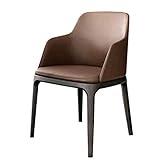 Esszimmerstühle, Metallstuhl, Gäste-Esstischstühle mit Armlehne, Moderne Mid-Century-Büro-Beistellstühle, Kunstleder, hoch 78 cm, Schwarz/Grau/Braun/Blau