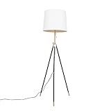 QAZQA - Modern Tripod I Dreifuß Lampe I Dreifuss Stehleuchte I Stehlampe I Standleuchte I Lampe I Leuchte schwarz mit cremefarbenem Schirm verstellbar - Scopo I Wohnzimmer I Schlafzimmer - Metall Rund