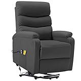 vidaXL Massagesessel mit Aufstehhilfe TV Sessel Fernsehsessel Relaxsessel Ruhesessel Polstersessel Liegesessel Anthrazit Kunstleder