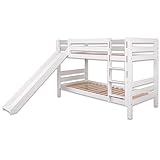 Staboos Etagenbett Liam Buche massivholz, Kinder massiv Hochbett - Doppelstockbett - Bett mit Rutsche - Weiß lackiert