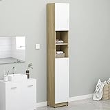 TECHPO Home Furniture Badezimmerschrank Weiß und Eiche Sonoma 32x25,5x190 cm