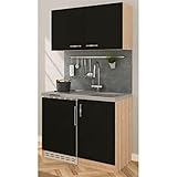 Küchenzeile Economy Miniküche 100 cm Eiche Sonoma Schwarz Edelstahlkochmulde