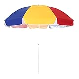 XIAOYUE Regenbogen Strandschirm Rund Garten Sonnenschirm Wasserdicht UV-Schutz Markt Tisch Regenschirm für Rasen Hinterhof Pool, Regenbogen, Silber, 2.4m/7.9ft
