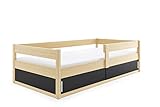 Interbeds Kinderbett Hugo 80x160 mit Lattenrost und Rausfallschutz Behälter unter dem Bett Sehr stabile Struktur Komfortables Funktionelles Einzelbett (Kiefer)