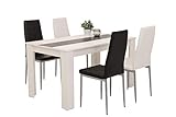 5-teilig Essgruppe Helene, Tisch Holzwerkstoff Weiß mit je 2 Stühlen in Schwarz & Weiß, Metallgestell