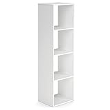 COSTWAY Regal mit 4 Fächern, Bücherregal Holz, 38,5 x 142 x 33 cm, Standregal Modern, Würfelregal weiß, Bücherschrank, Aufbewahrungsregal