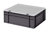 1a-TopStore Design Eurobox Stapelbox Lagerbehälter Kunststoffbox in 5 Farben und 16 Größen mit transparentem Deckel (matt) (grau, 40x30x15 cm)