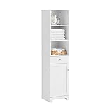 SoBuy BZR17-W Badezimmer Hochschrank Badschrank Badmöbel Badregal Badezimmerschrank mit 3 offenen Fächern, 1 Schublade und 1 Tür weiß BHT ca: 40x161x35cm