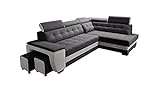 Robin Grand Ecksofa mit Schlaffunktion Bettkasten Kopfstützen Relaxfunktion 2 Hocker Sofa L-Form Schlafsofa Freistehende Eckcouch Schlafcouch Wohnzimmermöbel Wohnlandschaft Rechts Silber