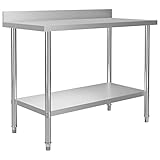 vidaXL Küche Arbeitstisch mit Aufkantung Verstellbare Füße Gastronomie Gastro Edelstahltisch Küchentisch Zerlegetisch Tisch 120x60x93cm Edelstahl