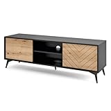 Deyn TV-Schrank Artisan Eiche B39 x L154 x H50 cm – Moderner Fernsehschrank für Wohnzimmer – TV-Regal für Fernseher, eleganter Fernsehtisch mit Metallbeine, Fächern und abschließbaren Schränken