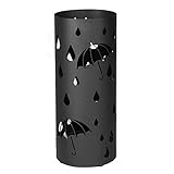 SONGMICS Regenschirmständer aus Metall, runder Schirmständer, Wasserauffangschale herausnehmbar, mit Haken, 49 x Ø 19,5 cm, schwarz LUC23B