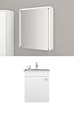 Badmöbel-Set Nelma - 55 cm breit - Weiß - Badezimmermöbel Waschtisch mit Unterschrank Spiegelschrank mit Beleuchtung Sieper Jokey
