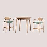 SKLUM Set aus quadratischen Stehtisch (90 x 90 cm) und 2 Barhockern aus Holz Naele Grün Aquamarine
