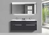 Intarbad ~ Doppelwaschtisch 150 cm Badmöbel Sky mit 4 Auszügen und LED Spiegelschrank, Anthrazit HG Lack Shorewood IB1754