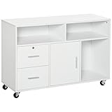 HOMCOM Bürocontainer mit Rollen, Aktenschrank, Büroschrank, Sideboard, Badezimmerschrank für Büro, Küche, Schlafzimmer, Wohnzimmer Spanplatte, Weiß, 100 x 35 x 65 cm