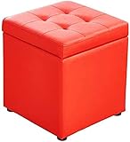 ROLTIN Würfel-Fußhocker aus Kunstleder mit Stauraum, Sitzhocker, Spielzeugkiste mit Scharnier Oben, Organizer-Box für Zuhause und Büro, blau, 30 x 30 x 35 cm
