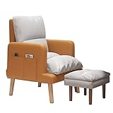LEIYTFE Gepolsterter Innensessel Entspannungsstuhl Recliner,Bequemer Sessel Mit Fußhocker Zimmersessel Mit Armlehne, Verstellbare Rückenlehne Und Seitliche Ablagefächer,Standard Höhe (Color : Orange)