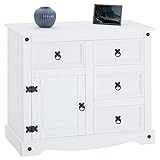 CARO-Möbel Kommode RURALMexico im Landhausstil, Sideboard aus Kiefer massiv, weiß lasiert mit 4 Schubladen und 1 Tür