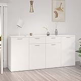 BULANED Sideboard, Kommode, Kommoden & Sideboards, Schrank Wohnzimmer, Commode, Schlafzimmerkommode, Hochglanz-Weiß 160x36x75 cm Spanplatte