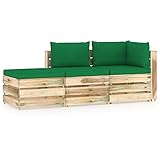 ZEYUAN 3-TLG. Garten-Lounge-Set mit Kissen, Balkon Möbel, Gartensofa, Balkonmöbel Set, Terrassenmöbel, Gartenlounge Outdoor, Lounge Garten, Grün Imprägniertes Holz
