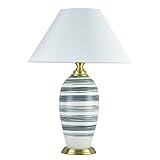 XWF Tischlampe Schreibtischlampe Kreative Keramik Tischlampe Tuch Lampenschirm Wohnzimmer Studie Einfache Schlafzimmer Nachttischlampe Energiesparende 40 * 62 cm Streifen Moderne Nachttischlampen