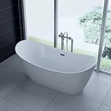 PureHaven freistehende Luxus Acryl-Badewanne 170x80cm elegant inkl. Siphon und Überlaufschutz leicht zu pflegende Oberfläche extra starker Rahmen Weiß