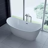 PureHaven freistehende Luxus Acryl-Badewanne 170x80cm elegant inkl. Siphon und Überlaufschutz leicht zu pflegende Oberfläche extra starker Rahmen Weiß