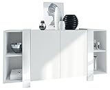 Vladon Sideboard Ida 149 x 77,5 x 34 cm Kommode mit 8 Fächern, Korpus in Weiß matt, Blenden in Weiß Hochglanz | Große Farbauswahl