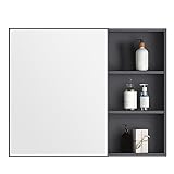 NOALED Aluminium-Badezimmer-Spiegelschrank, wandmontierter eintüriger Spiegelschrank, 60 cm Badezimmer-Aufbewahrungsschrank, Grau