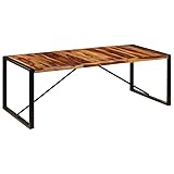 Gecheer Gro? Esszimmertisch Holz | Vintage Küchentisch | Retro Esstisch im industriellen Stil | Holztisch mit Stahlbeine | 220 x 100 x 75 cm Massivholz Sheesham