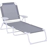 Zero Gravity Chair, zusammenklappbare Chaiselongue, Sonnenbank im Freien, Liegeposition mit Rückenlehne, Armlehnen, Rahmen aus Netzstoff, für Strand und Hof