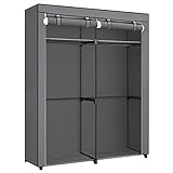 SONGMICS Kleiderschrank, Garderobe mit 2 Kleiderstangen, Kleidungsaufbewahrung, Stoffschrank, Kleiderständer, faltbar, Ankleidezimmer, Schlafzimmer, 43 x 140 x 174 cm, grau RYG02GY