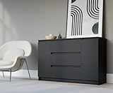 Kommode 140 cm mit 2 Türen und 3 Schubladen in Schwarz - Modernes Sideboard mit viel Stauraum - 140 x 78 x 39cm (B/H/T) Sideboard Wohnzimmer, Schlafzimmer Kommode, Kommode Flur, Highboard