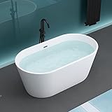 Mai & Mai freistehende Acryl-Badewanne Standbadewanne Weiß inkl. Push-Open Ablaufgarnitur 150x79x59 cm Füllmenge: 275 Liter