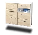Lqliving Sideboard Huntsville, Korpus in Weiss matt, Front im Holz-Design Zeder (92x77x35cm), inkl. Metall Griffen, Wandmontage, Made in Germany Wandmontage, Made in Germany