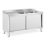 Royal Catering RC-IKS03 Spülenschrank 2 Becken Edelstahl 400 x 400 x 250 mm Spülenunterschrank Spülschrank