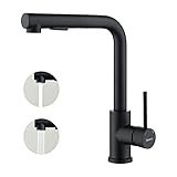 Decaura Küchenarmatur mit Brause Ausziehbar Wasserhahn Küche Schwarz Zwei Wasserstrahlarten Spültischarmatur 360°Drehbar Einhebelmischer Mischbatterie Spülbecken Armatur