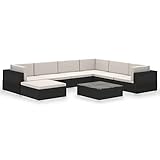 vidaXL Gartenlounge Set 8 teilig mit Kissen Terrassenmöbel Outdoor Sitzgelegenheit Terrasse Lounge Set Balkonsitz Tisch und Stuhl Poly Rattan Schwarz