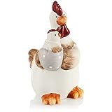 com-four® Deko Aufsteller für Ostern, buntes Osterhuhn mit Küken, Osterdeko zum Hinstellen, Osterdekoration aus Keramik [Auswahl variiert] (1 Stück - 19cm rot-gelb-orange)