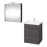 Planetmöbel Waschtisch + Spiegelschrank Badmöbel Set 64cm für Badezimmer WC (Anthrazit)