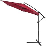 Kingsleeve Sonnenschirm mit Ständer Kurbel Ø 300 cm Groß Knickbar Wasserabweisend Schwenkbar Garten Terrasse Balkon Ampelschirm Gartenschirm Rot