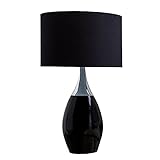 HORLAT Invicta Interior Moderne Tischlampe CARLA schwarz 60 cm Tischleuchte E27 Leinen Textillampe Textilschirm Wohnzimmerlampe Nachttischlampe