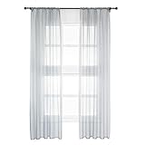 WOLTU Vorhänge mit Kräuselband Stores Gardinen Grau kurz transparent 140x245cm (BxH), 2er Set Gardinen Fensterschals Voile für Wohnzimmer Schlafzimmer Kinderzimmer