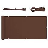 Sekey Balkon Sichtschutz Balkonabdeckung Faservlies, Atmungsaktiv Wind- und UV-Schutz Wetterfest, mit Ösen, Nylon Kabelbinder und Kordel, Braun 0.9×5m