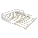 n/a Minimalistische Schlafzimmermöbel aus Holz, Betten, Gestelle, ausziehbares Tagesbett mit Trundle, Holz-Tagesbett mit Trundle, Weiß