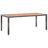 Tidyard Gartentisch Garten Esstisch Balkontisch Terrassentisch Campingtisch Partytisch Beistelltisch Gartenmöbel Tisch für Garten, Terrasse und Balkon,190x90x75 cm Poly Rattan und Akazienholz Grau