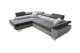 Robin Saturn Premium Ecksofa Schlaffunktion Bettkasten Verstellbare Kopfstützen Kissen Sofa L-Form Schlafsofa Freistehende Eckcouch Schlafcouch Wohnzimmermöbel Wohnlandschaft Links Silber Anthracite