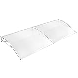 Aufun Vordach für Haustür 200 x 100 cm Haustürvordach Pultvordach aus 5 mm Dicke Transparentes Polycarbonat, PP Halterung, Türdach für draußen Pultbogenvordach Überdachung, Weiße Klammer