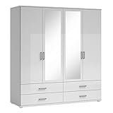 IVAR Kleiderschrank mit Spiegeln und Schubladen - Vielseitiger Drehtürenschrank 4-türig in Weiß - 180 x 190 x 51 cm (B/H/T)